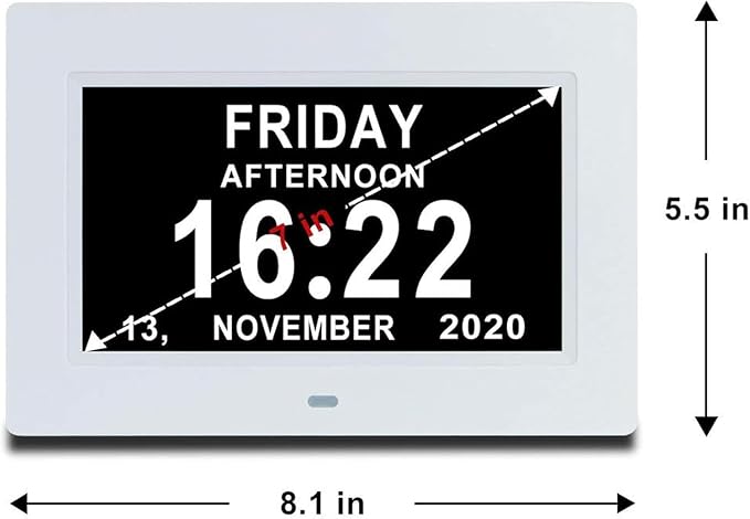 TMC 7 Inch Digital Clock with Day and Date for Elderly - 12 Alarm Options, Auto-Dim, Digital Clock Large Display Dementia Clock for Impaired Vision People, Age Seniors,Elderly, Alzheimer