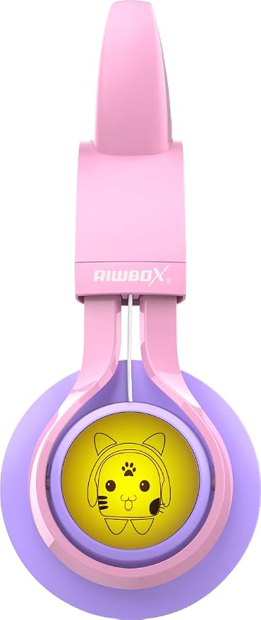 Riwbox Kids Headphones, CT-7S Cat Ear Bluetooth Headphones with LED Light, 85dB Volume Limiting, Over Ear with Microphone for Laptop/PC/TV (Pink&Purple)