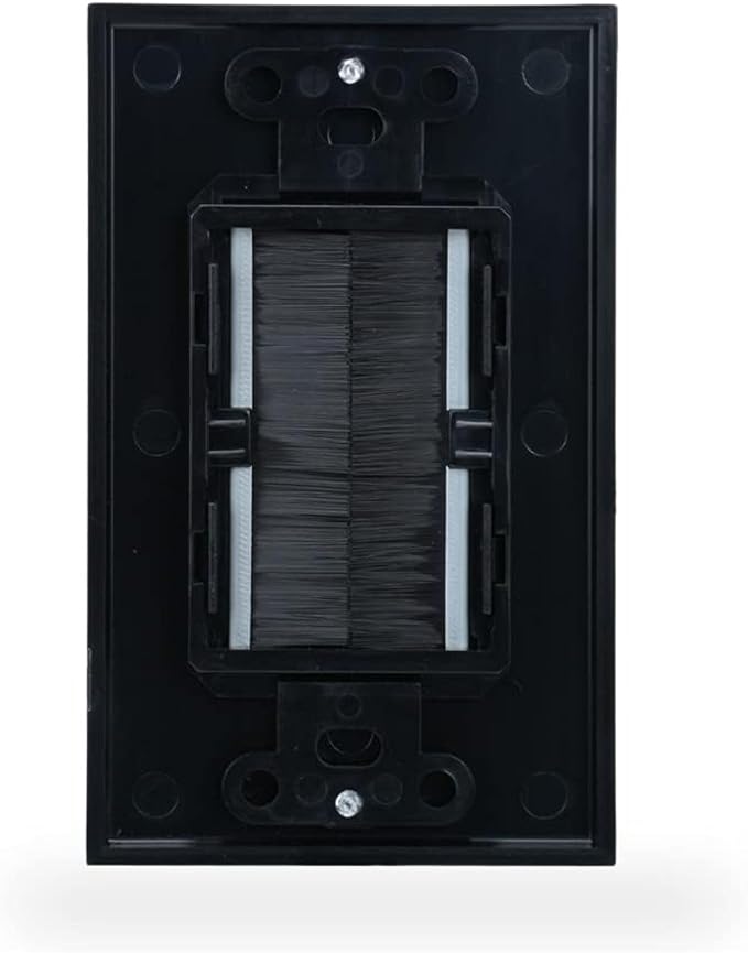 1 Gang Brush Wall Plate Decora Style black Brush Wall for Passing Through Speaker Wires/Coaxial/HDMI/Network/Phone/Audio/Video Cables, Pack of 12, Black, 24 Screws Included