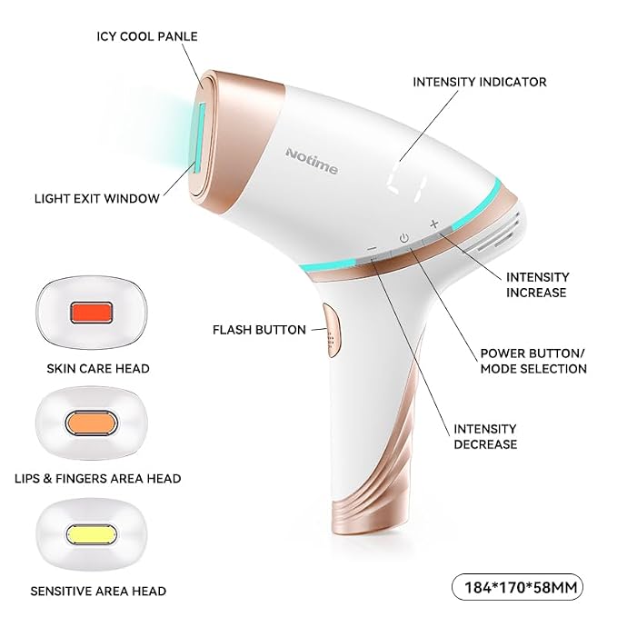 Boston & Co. Sapphire Cooling IPL Hair Removal Device Painless Long-Lasting Result for Women & Men, Permanent Hair Reduction 3 Precision Heads for Face, Bikini, Legs, or Full Body Use