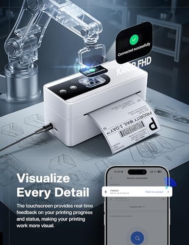 Phomemo 4x6 Shipping Label Printer with Touch Screen, Wireless Bluetooth Thermal Printer for Small Business & Packages, Compatible with Amazon Shopify UPS USPS, with 750 Labels, Pink