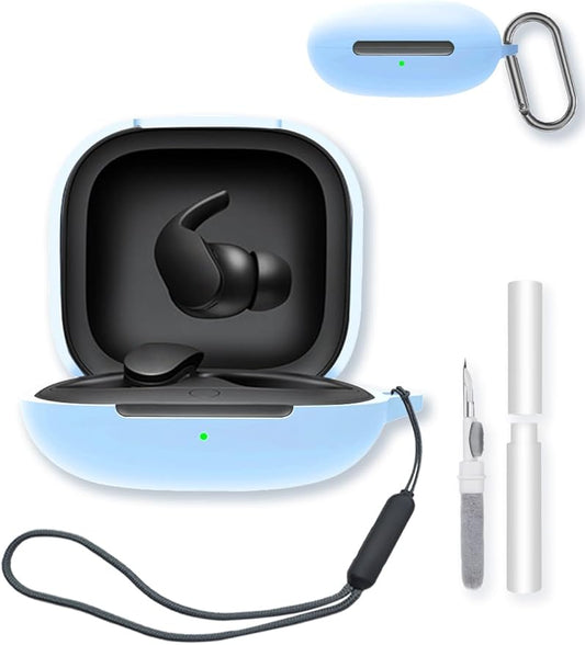 Case for Beats Fit Pro True Wireless Noise Cancelling Earbuds,Soft Protective,BOVUGAC Silicone Case Cover with Keychain & Cleaning Kit & Lanyard for Beats Fit Pro-Sky Blue