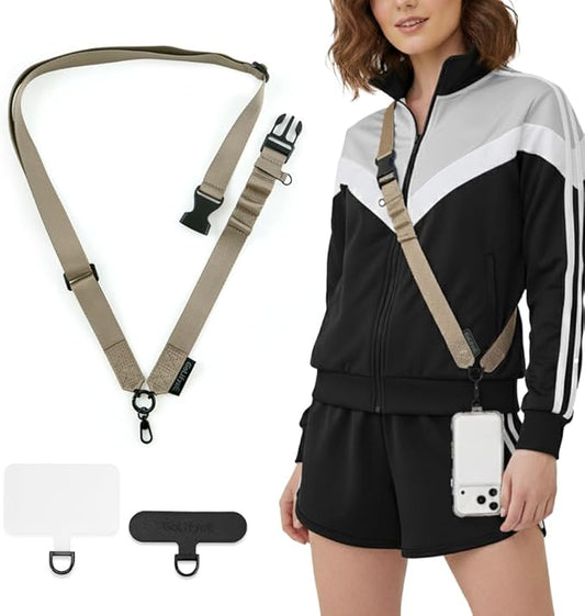 25mm Crossbody Phone Lanyard, Anti-Theft Crossbody Phone Strap for iPhone 17 Pro Max and Most Smartphones, Cell Phone Neck Lanyard w/2 Non-Adhesive Tether Tabs for Men and Women, Glamour Gold
