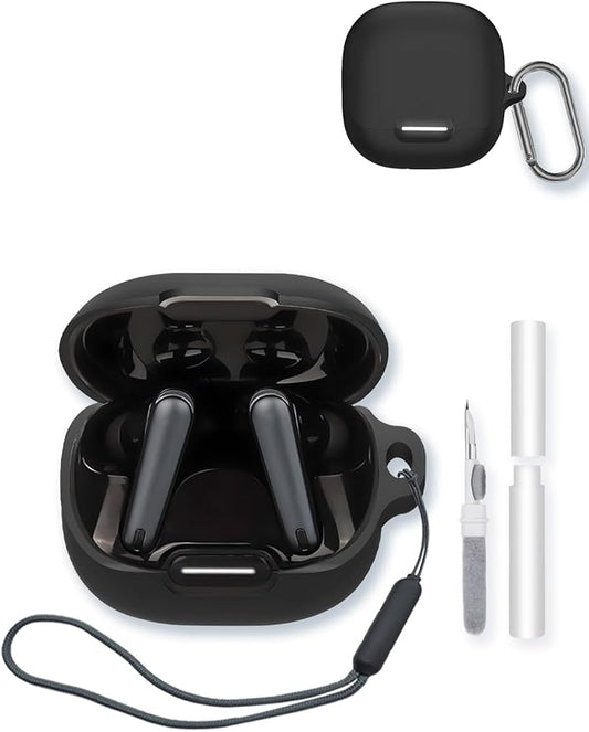 Case for Anker Soundcore Liberty 4 NC True Wireless Earbuds,Soft Protective,BOVUGAC Silicone Case Cover with Keychain & Cleaning Kit & Lanyard for Anker Soundcore liberty4 NC-Black