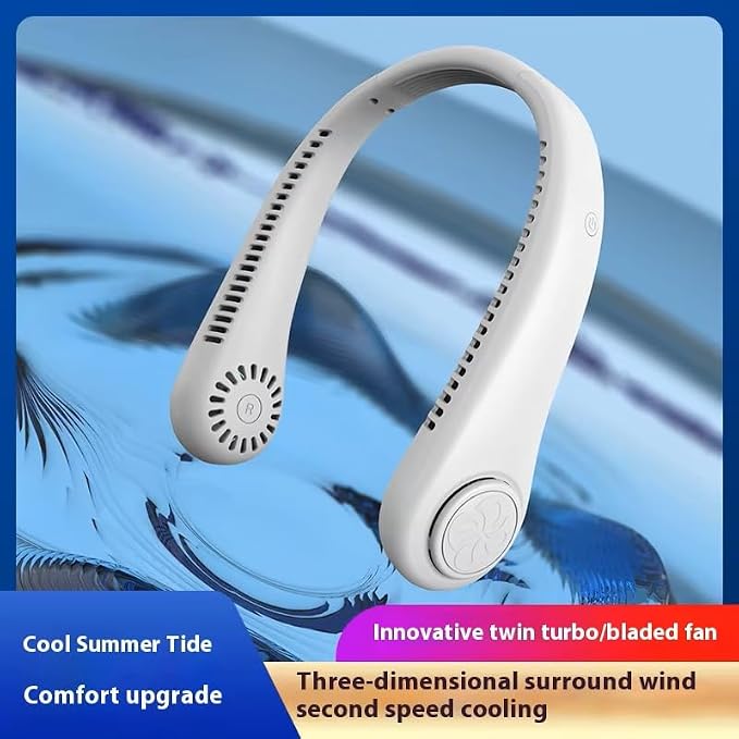 FANECK portable Neck Fan - 3 speed, USB Recharge, Quiet, Hands Free - Great for Summer, Office, outdoor & Work (White)