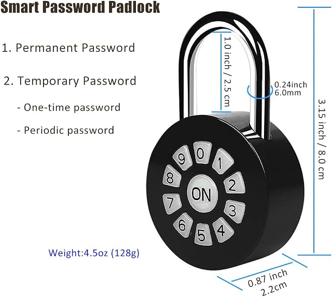 Smart Padlock, Password Lock with APP Control(iOS/Android), Access via Bluetooth & Pin Codes,Suitable for Gym, Locker, Gates, Fence and Storage (Black)