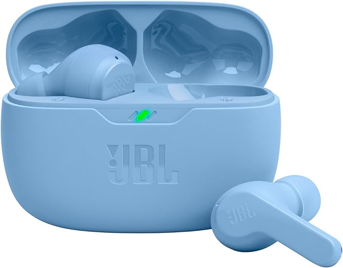 JBL Vibe Beam - True Wireless JBL Deep Bass Sound Earbuds, Bluetooth 5.2, Water & Dust Resistant, Hands-free call with VoiceAware, Up to 32 hours of battery life (Blue)