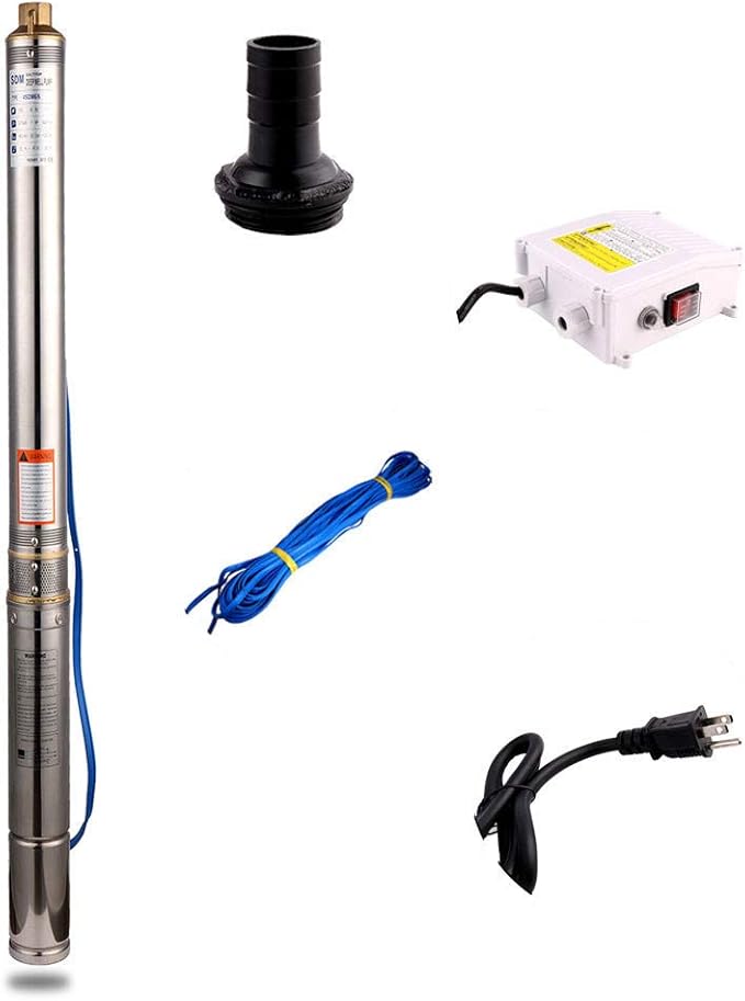 Submersible Pumps 3" OD Pipe 110V/60HZ 0.75KW 1HP Stainless Steel Deep Well Pumps 1" Outlet Submersible Bore Pump Deep Well Pump with Control Box for Industrial and Home Use