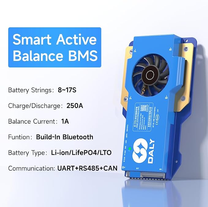 DALY Smart Active Balance BMS 250A 24V-60V 8S-17S Built-in Bluetooth with RS485 CAN PCB Battery Protection Board for Li-ion LifePO4 LTO Battery Pack