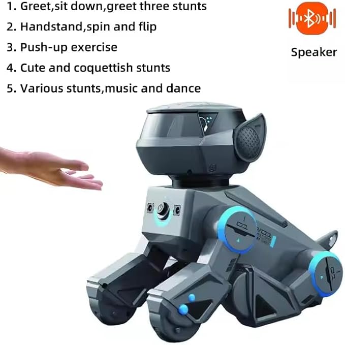 InventoBots Interactive Touch Remote Control Robot Dog Toy, Programmable AI Smart Robotic Puppy, Educational STEM Toy for Kids Ages 3-10 (Black & Grey)