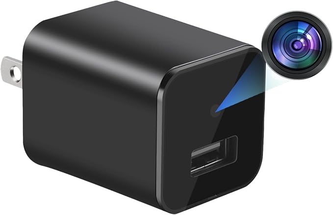 Hidden Camera Spy Cam 1080P - USB Charger Full HD No-WiFi Security Cam with Plug-in Power & Local Storage, Motion Detection & Night Vision, Ideal for Pet, Baby & Home Security, with 64GB SD Card