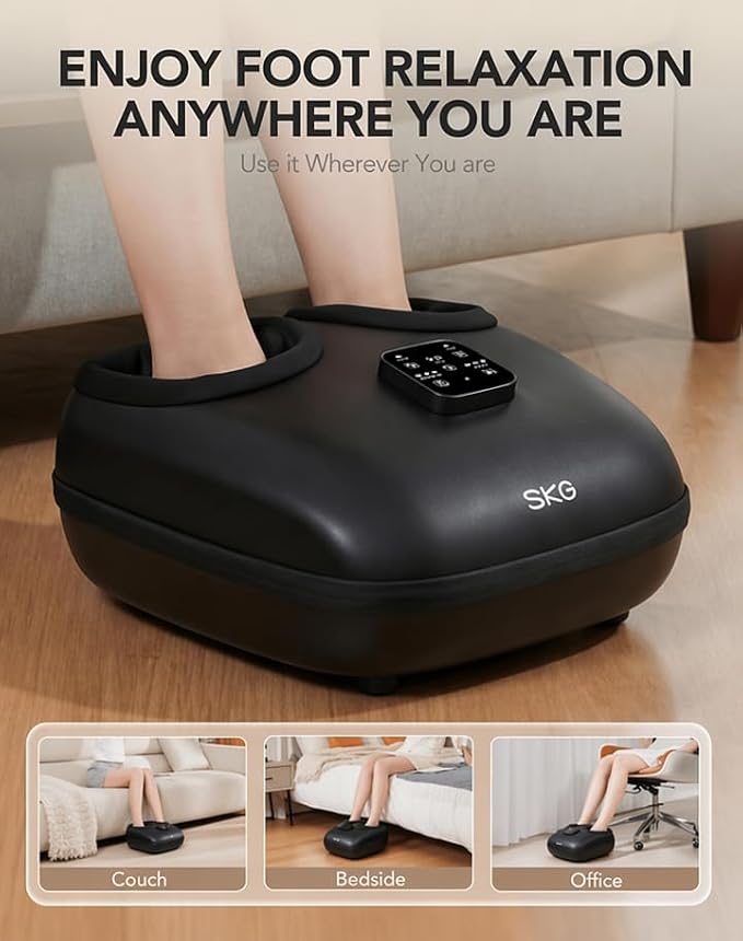 SKG YS100 Shiatsu Foot Massager with Heat and Remote FSA Eligible, 2026 Upgrade Heated Foot Massager for Plantar Fasciitis Neuropathy, 3 Levels Compression Kneading Massage, Up to Size 13, Black