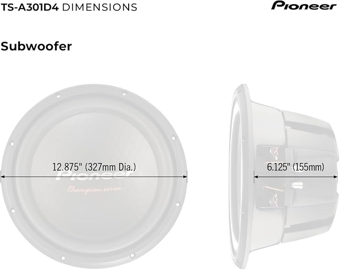 PIONEER TS-A301D4 - Powerful 12-inch Subwoofer, 1600 Watts Peak Power, Dual 4 Ohm Voice Coil for Powerful Bass