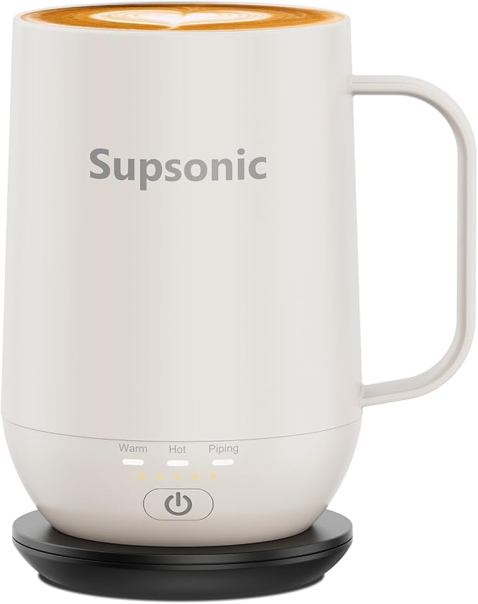 Supsonic - 16oz Self Heating Coffee Mug, Smart Heated Coffee Mug Faster Direct-Contact Heating Up to 149°F, Coffee Mug Warmer Set with Auto Shut-Off - Gifts for Men Women | S2