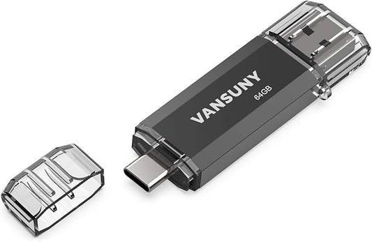 Vansuny 64GB Type C Flash Drive 2 in 1 OTG USB 3.0 + USB C Memory Stick with Keychain Dual Type C Thumb Drive Photo Stick Jump Drive for Android Smartphones, Computers, MacBook, Tablets, PC