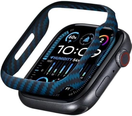PITAKA Air Case for Apple Watch Series 9/8/7, 45mm, Exquisite Minimalist Slim Apple Watch Case - Aramid Fiber Made, Black/Blue(Twill)