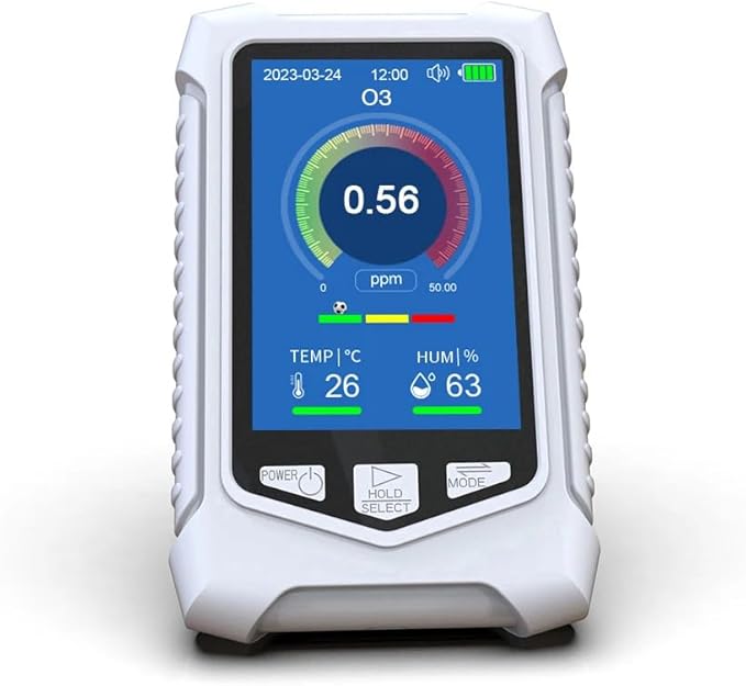 Portable O3 Meter Ozone Detector 3.5 Inch TFT Multifunction Air Quality Monitor for Air Quality Temperature Humidity Detection, Handheld Ozone Meter Tester for Home Office Use