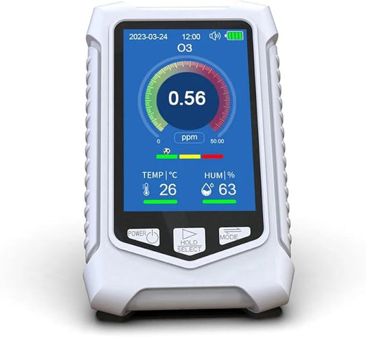 Portable O3 Meter Ozone Detector 3.5 Inch TFT Multifunction Air Quality Monitor for Air Quality Temperature Humidity Detection, Handheld Ozone Meter Tester for Home Office Use