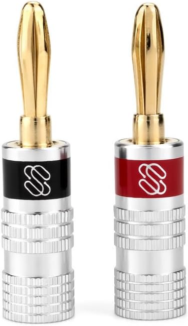 Sewell Silverback Banana Plugs, 24k Gold Dual Screw Lock Speaker Connector, 12 Pairs