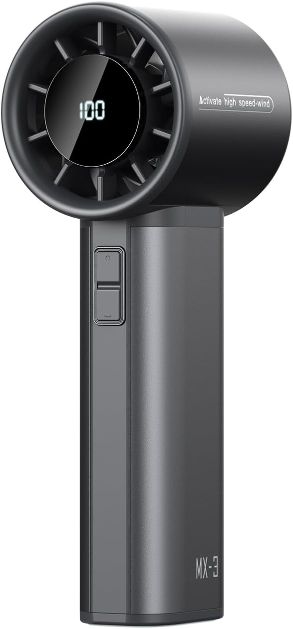 Portable Handheld Turbo Fan, 100 Speeds Adjustable Mini Personal Fan, 4500mAh USB-C Rechargeable Battery Operated, Digital Display, Ultra-Quiet & Durable for Travel, Office, Gym, Outdoor Black