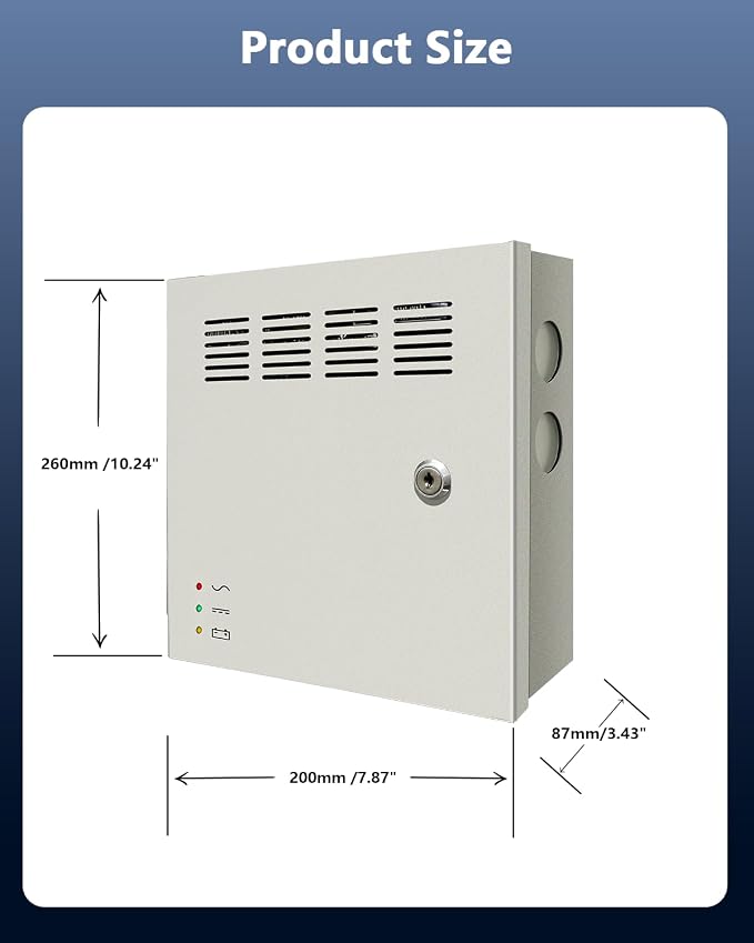 18 Channel 12V DC 20 Amp Output CCTV Distributed Power Supply Box with AC Plug and Lock for Security Cameras and DVRs (20A 18-Channel)