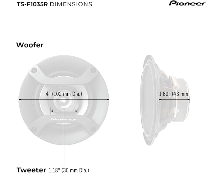 Pioneer F-Series TS-F1035R 4” 2-Way Speakers (Pair) – 150W Max, Balanced Sound + Smooth Treble, Great Stock Replacement, High-Efficiency Speaker Designed for OEM Power