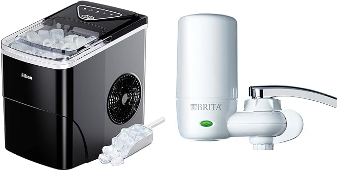 Silonn Ice Maker Countertop & Brita Water Filter for Sink, Complete Faucet Mount Water Filtration System for Tap Water, Reduces 99% of Lead, White