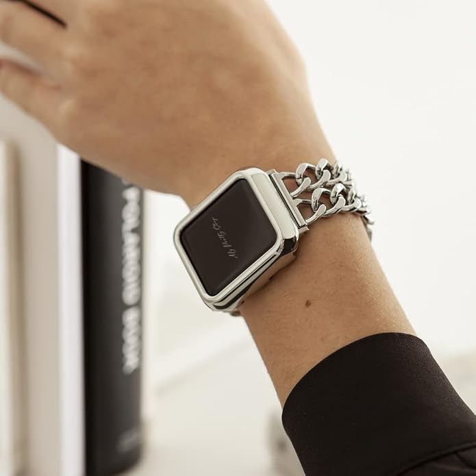 My Pretty Strap - Compatible Apple Watch Band Strap, Stainless Steel Fashion iWatch Replacement Strap- Easy Resizing, No Tool Needed, Fits Most Wrists- Compatible with Series 1-11, SE and Ultra