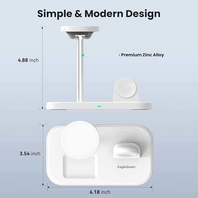 3 in 1 Wireless Charging Station for Apple Devices, MagSafe Charger Stand with 30W Adapter, Wireless Charger for iPhone 15/14/13/12 Series, Apple Watch Series 1-9 and AirPods (White)
