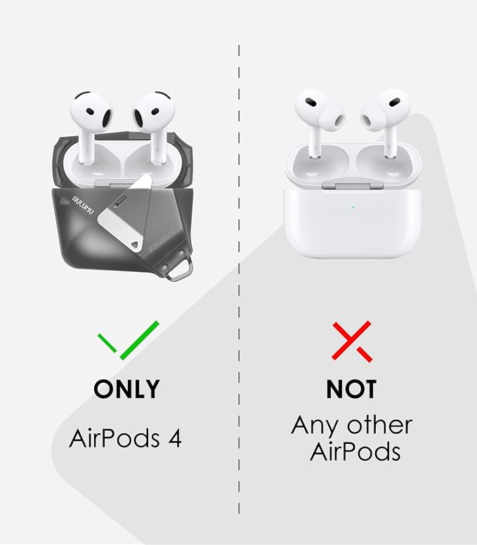 Aulumu A29 Geometric AirPods 4 Case with Lock | Protective Cover with Nylon Buckle | Alloy Armour | Compatible with Apple AirPods 4th (2024) - Translucent Grey