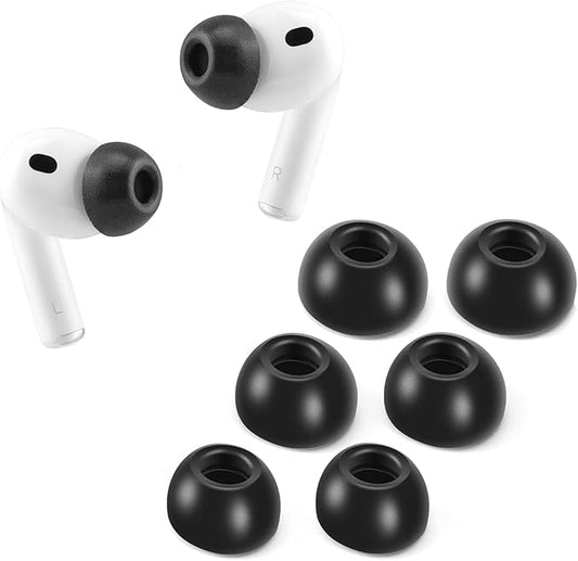 Memory Foam Ear Tips for 2025 AirPods Pro 3, No Silicone Eartips Pain, Anti-Slip Replacement Tips with Dust Mesh, Fit in The Charging Case, Reducing Noise Earbuds, 3 Pairs (Mixed S/M/L, Black)