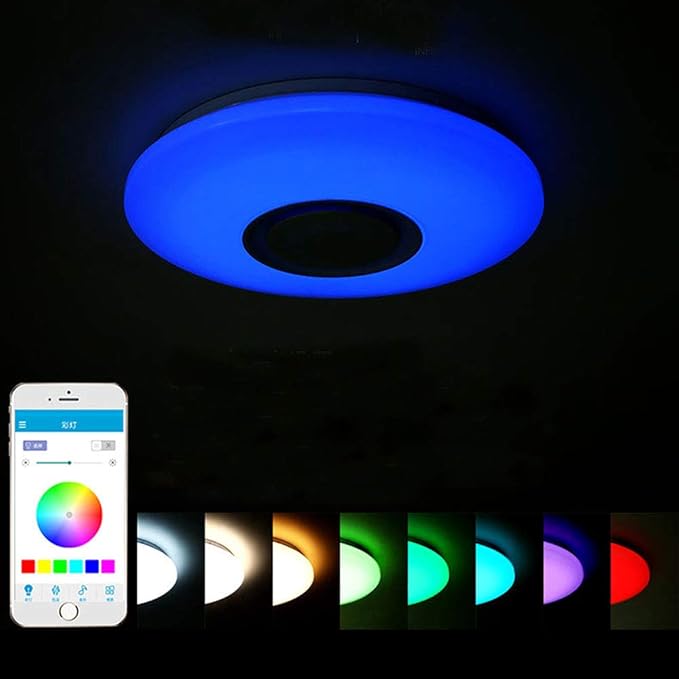 Upgrade 15 inch Dimmable LED Music Ceiling Light with Bluetooth Speaker 24W, Bluetooth Control via Smart Phone APP, Flush Mount Ceiling Light Family Bedroom (Remote Includes)