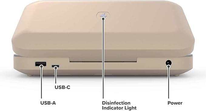 PhoneSoap 3 UV Cell Phone Sanitizer & Dual Universal Cell Phone Charger Box | Patented & Clinically Proven 360-Degree UV-C Light Sanitizer | Disinfects and Charges All Phones (Gold)