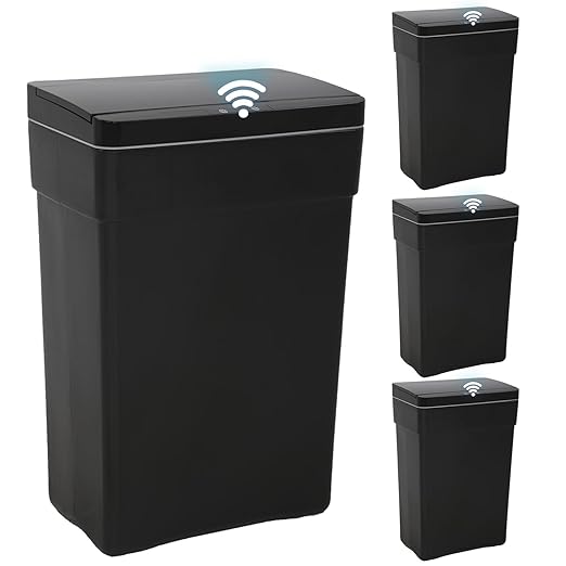 BestOffice 13 Gallon Trash Can Automatic Kitchen Trash Can Touch Free High-Capacity Garbage Can with Lid for Bedroom Bathroom Home Office 50 Liter (Black, 1) (4, Black)