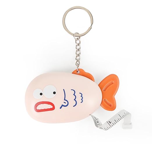 1 Pack Pink Fish Retractable Tape Measure, 2M / 79Inch Dual-Sided Scale Soft Ruler with Keychain, Measuring Tool for Body Sewing Crafts