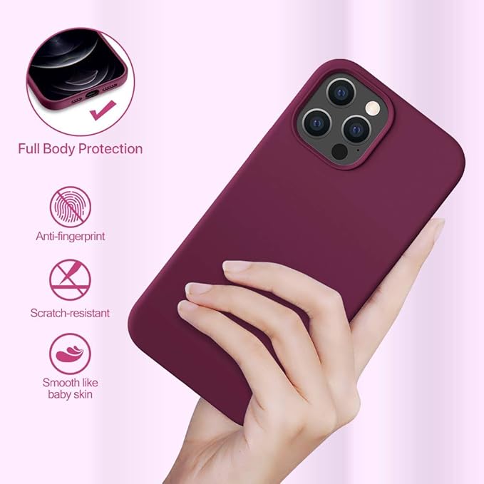 Miracase Designed for iPhone 13 Pro Max Case with Screen Protector,[Soft Anti-Scratch Microfiber Lining],Shockproof Liquid Silicone Rubber Phone Case Cover 6.7 inch, Wine Red