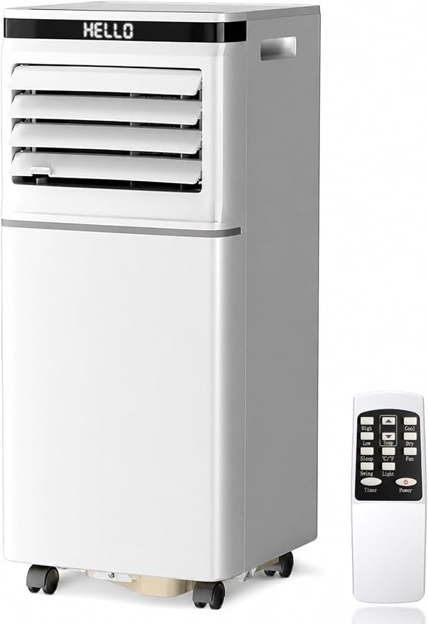 Portable Air Conditioner, 10000 BTU, Remote Control, 2 Fan Speeds, 24 Hour Timer, Quiet Operation & Fan Mode, Cools Up to 450 Sq Ft, Portable AC for Bedroom, Office, Home & Dorm