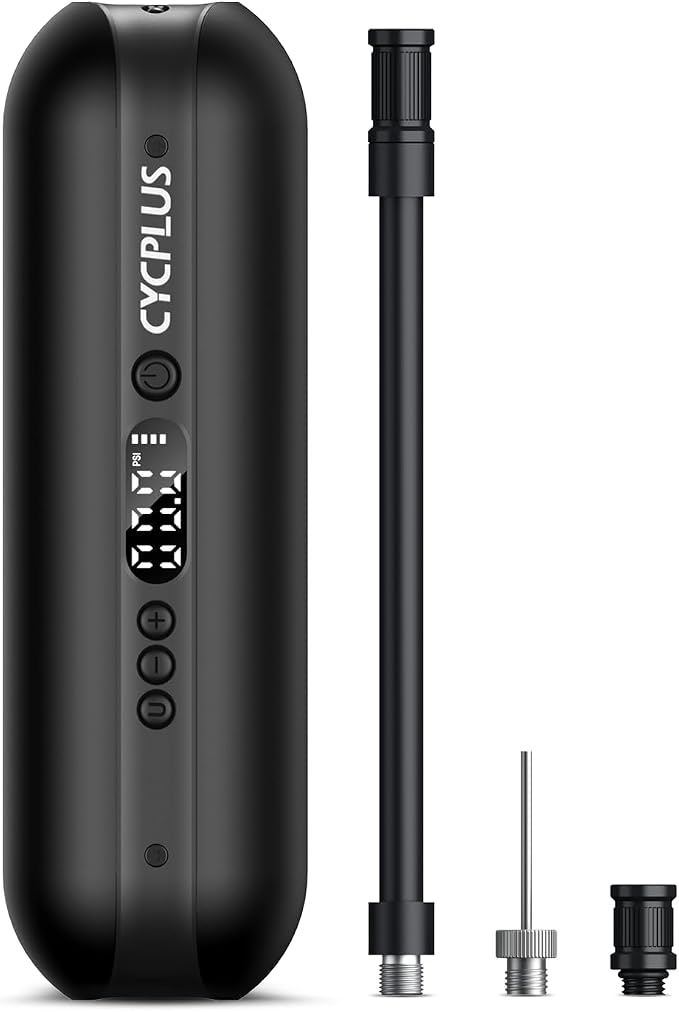 CYCPLUS Electric Air Compressor Portable Bicycle Pump Car Tire Inflator, Max 150 PSI, Auto Shut-Off Air Pump with Presta and Schrader Valves for All Bicycles Motorcycles and Cars
