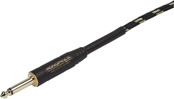 Monoprice 1/4-Inch TS Male to 1/4-Inch TS Male Instrument Cable - 50 Feet- Black, 20AWG, Gold Plated, Copper Braid Shielding - Cloth Series