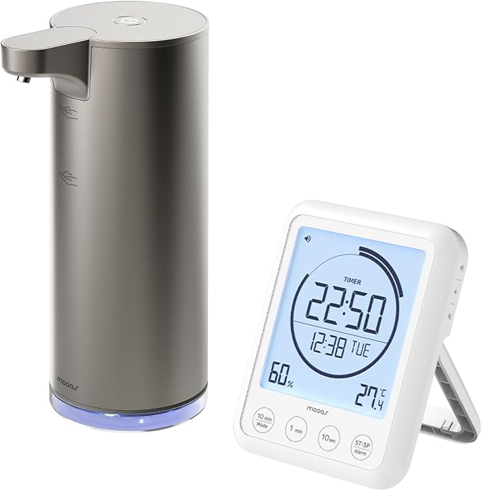 Mooas Visual Waterproof Shower Clock & Automatic Soap Dispenser Touchless Motion Hand Soap Dispenser for Kichen & Bathroom