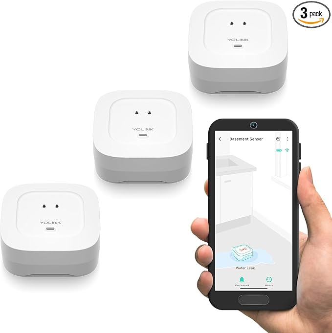 Water Leak Sensor 4 with 105dB Audio Alarm 3-Pack, SMS/Text, Email & Push Notifications, Freeze Warning, LoRa Up to 1/4 Mile Open-Air Range, w/Alexa, IFTTT, Hub Required!