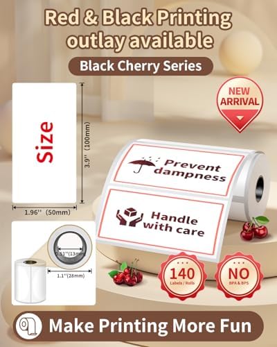 Phomemo M421 Label Maker, Label Printer for Warning Stickers Fragile Labels, with 1.57"x1.18"(100x50mm) Red & Black Color Thermal Sticker Labels for Barcode, Address, Home, Business