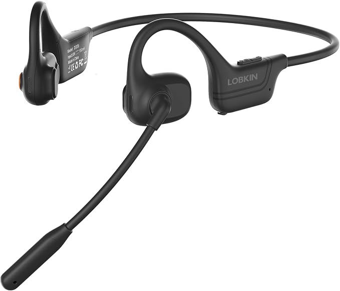 LOBKIN Open Ear Headphones with Mic, Bluetooth Headset with Noise Cancelling Microphone and Multipoint Connect, Wireless Bluetooth 5.4 Headset for Work Call Meeting Driving(Black)