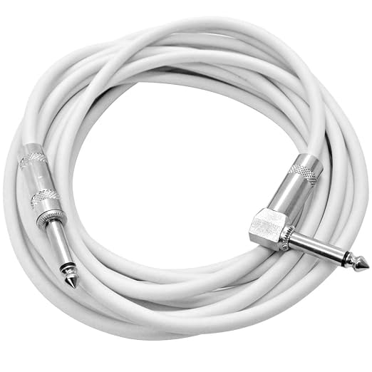 Seismic Audio - SAGC20R-White-2Pack - 2 Pack of 20 Foot White 1/4 Inch TS Right Angle to Straight Guitar Cables 20' Instrument 1/4" Guitar Cords