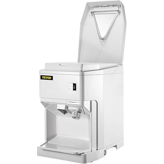 VEVOR Ice Shaver Machine Electric, Snow Cone Machine Commercial 265 LBS/H, Shaved Ice Machine w/Ice Hopper & Lid, 250W Ice Crusher w/Drain Pipe Tabletop Shaved Ice Maker w/Adjustable Fineness White