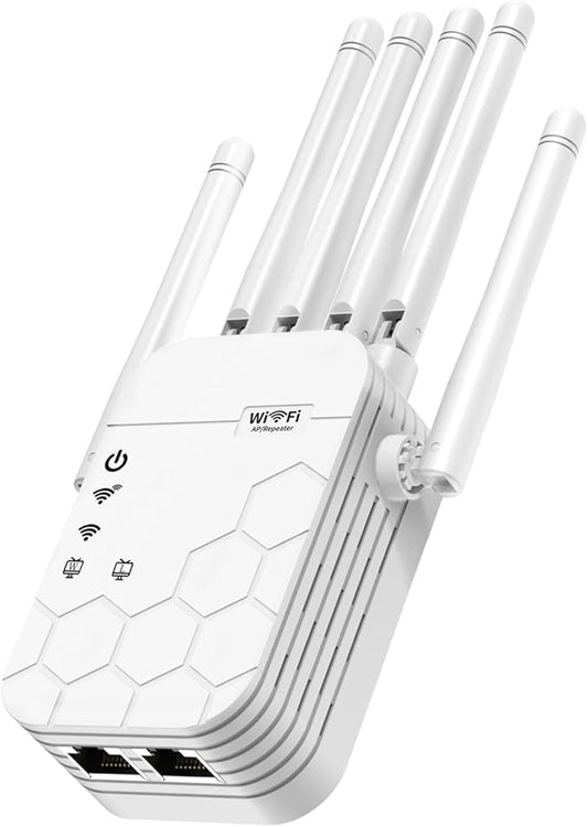 2026 WiFi Extender Signal Booster, 6X Faster, Covers up to 12,880 sq. ft. Wi-Fi Repeater with Ethernet Port, Wireless Long Range Amplifier, 1-Tap Setup, Compatible with Wireless Routers (White)