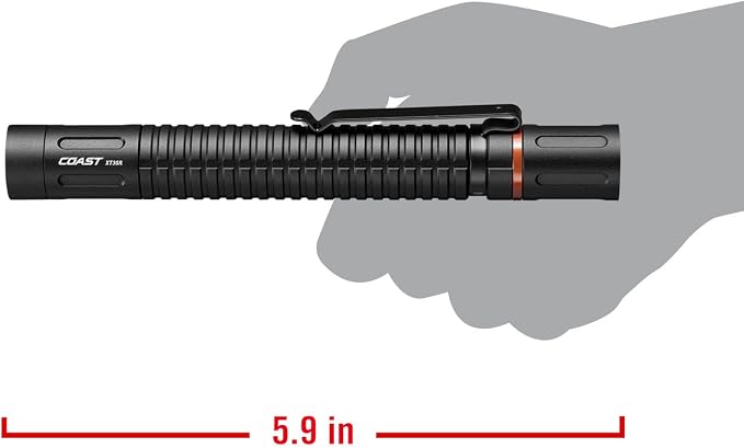 Coast XT30R 1000 Lumen Rechargeable LED Pocket Flashlight, 5 Light Modes with 2-Way Clip and Bite Caps Included