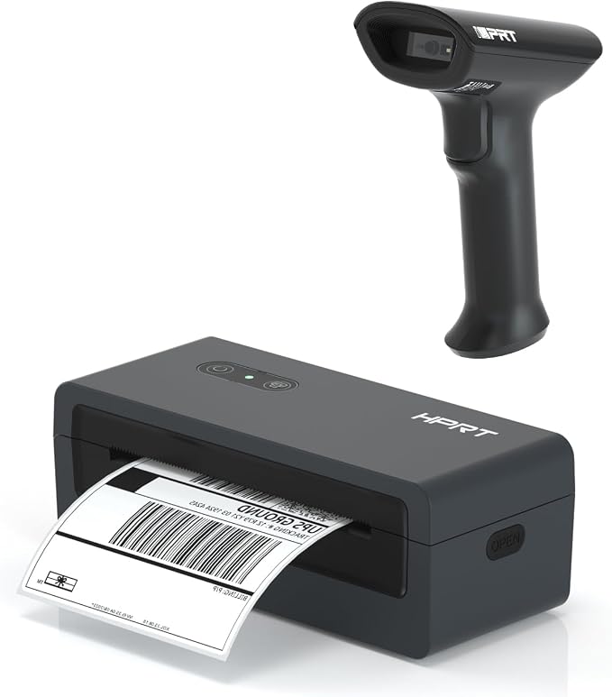 iDPRT Bluetooth Thermal Label Printer 4X6 Shipping Label Printer for Small Business with Bluetooth Barcode Scanner 1D 2D Scanner
