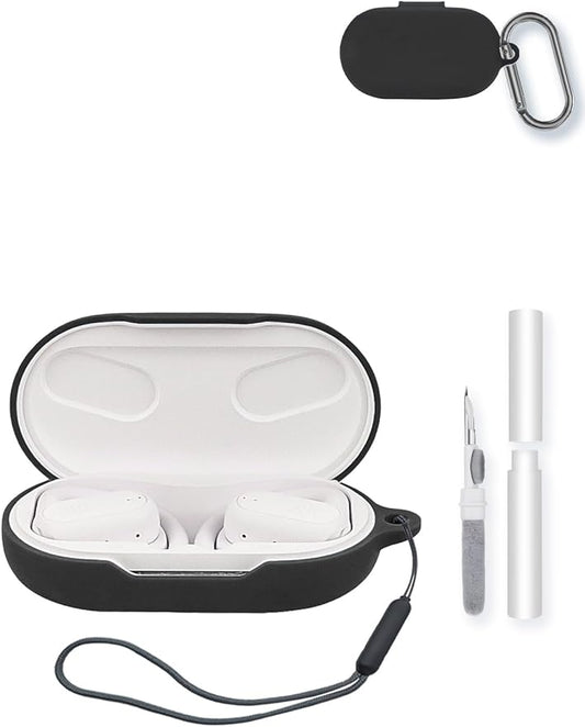Case for JBL SoundGear Sense Earbuds,Soft Protective,BOVUGAC Silicone Case Cover with Keychain & Cleaning Kit & Lanyard for JBL SoundGear Sense-Black