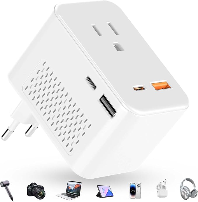 International Travel Adapter Voltage Converter to Step Down 230V to 120V for Hair straighteners, laptops, Cell Phones, Power converters from USA to UK, Europe, Australia Over 200